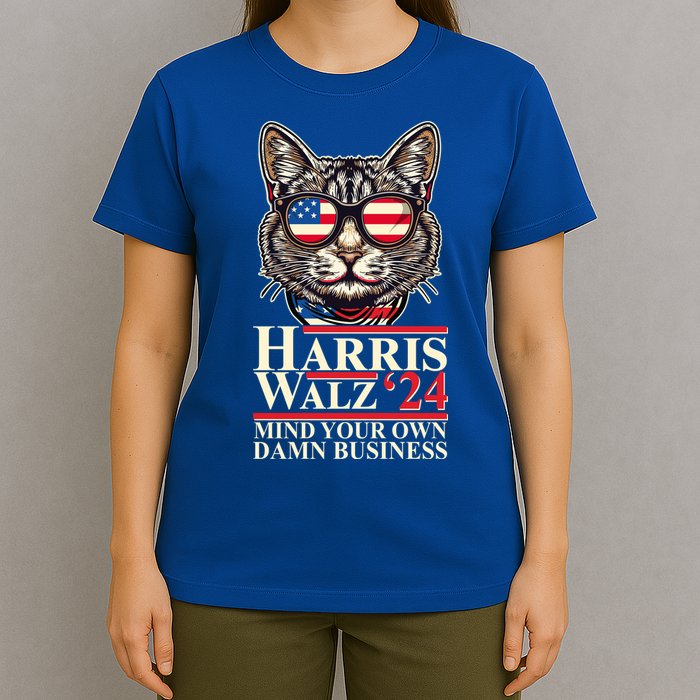 Kamala Harris Tim Walz 2024 Mind Your Own Damn Business Patriotic Cat T-Shirt
