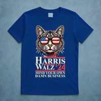 Kamala Harris Tim Walz 2024 Mind Your Own Damn Business Patriotic Cat T-Shirt