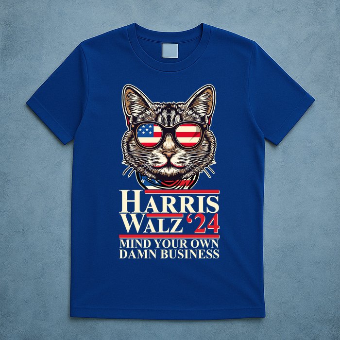 Kamala Harris Tim Walz 2024 Mind Your Own Damn Business Patriotic Cat T-Shirt