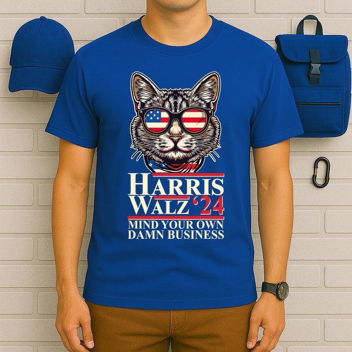 Kamala Harris Tim Walz 2024 Mind Your Own Damn Business Patriotic Cat T-Shirt