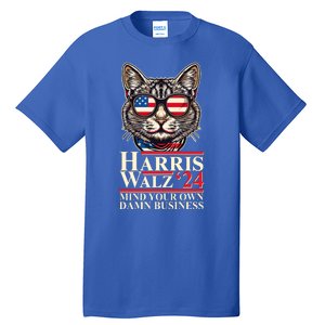 Kamala Harris Tim Walz 2024 Mind Your Own Damn Business Patriotic Cat Tall T-Shirt