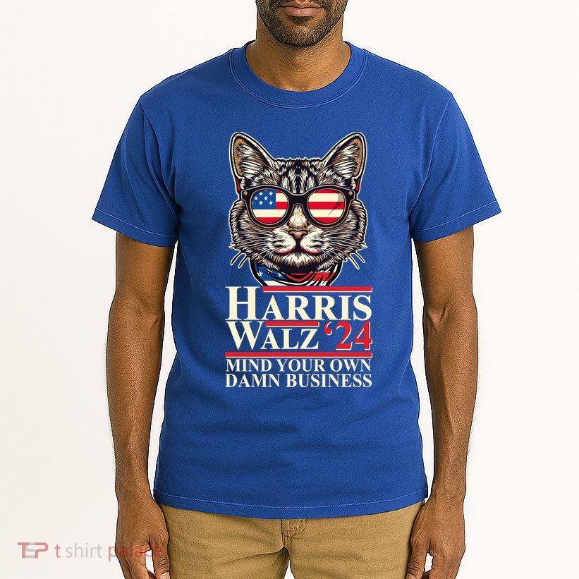 Kamala Harris Tim Walz 2024 Mind Your Own Damn Business Patriotic Cat Tall T-Shirt