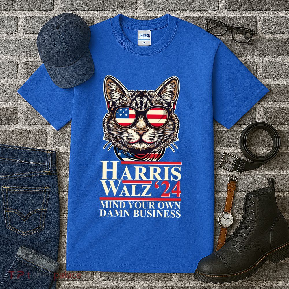 Kamala Harris Tim Walz 2024 Mind Your Own Damn Business Patriotic Cat Tall T-Shirt