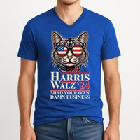 Kamala Harris Tim Walz 2024 Mind Your Own Damn Business Patriotic Cat V-Neck T-Shirt