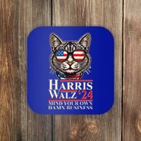 Kamala Harris Tim Walz 2024 Mind Your Own Damn Business Patriotic Cat Coaster