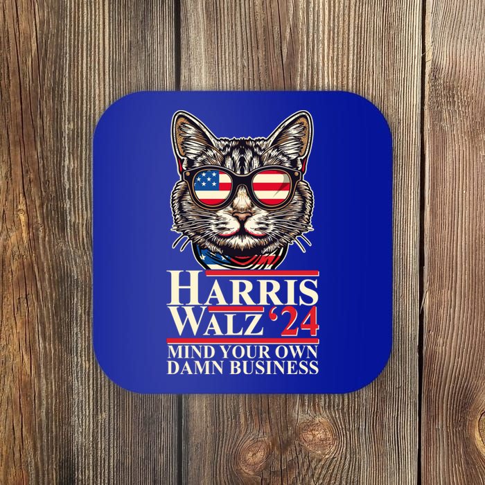 Kamala Harris Tim Walz 2024 Mind Your Own Damn Business Patriotic Cat Coaster