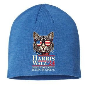 Kamala Harris Tim Walz 2024 Mind Your Own Damn Business Patriotic Cat Sustainable Beanie