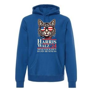 Kamala Harris Tim Walz 2024 Mind Your Own Damn Business Patriotic Cat Premium Hoodie