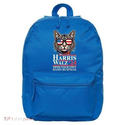 Kamala Harris Tim Walz 2024 Mind Your Own Damn Business Patriotic Cat 16 in Basic Backpack