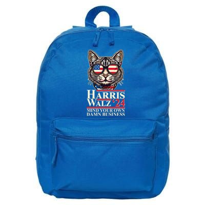 Kamala Harris Tim Walz 2024 Mind Your Own Damn Business Patriotic Cat 16 in Basic Backpack