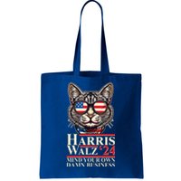 Kamala Harris Tim Walz 2024 Mind Your Own Damn Business Patriotic Cat Tote Bag