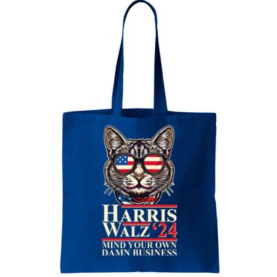 Kamala Harris Tim Walz 2024 Mind Your Own Damn Business Patriotic Cat Tote Bag