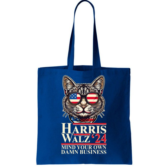 Kamala Harris Tim Walz 2024 Mind Your Own Damn Business Patriotic Cat Tote Bag