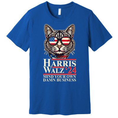 Kamala Harris Tim Walz 2024 Mind Your Own Damn Business Patriotic Cat Premium T-Shirt