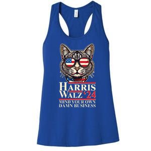 Kamala Harris Tim Walz 2024 Mind Your Own Damn Business Patriotic Cat Women's Racerback Tank