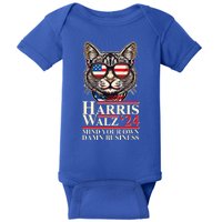 Kamala Harris Tim Walz 2024 Mind Your Own Damn Business Patriotic Cat Baby Bodysuit