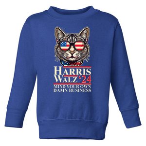 Kamala Harris Tim Walz 2024 Mind Your Own Damn Business Patriotic Cat Toddler Sweatshirt