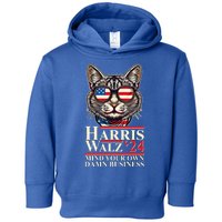 Kamala Harris Tim Walz 2024 Mind Your Own Damn Business Patriotic Cat Toddler Hoodie