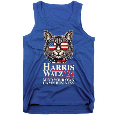 Kamala Harris Tim Walz 2024 Mind Your Own Damn Business Patriotic Cat Tank Top