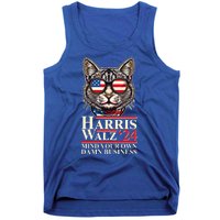 Kamala Harris Tim Walz 2024 Mind Your Own Damn Business Patriotic Cat Tank Top