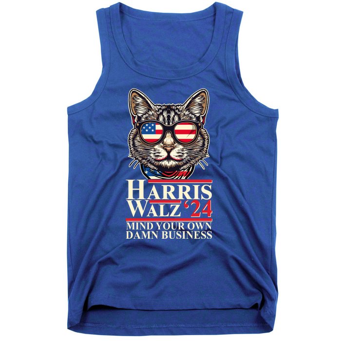 Kamala Harris Tim Walz 2024 Mind Your Own Damn Business Patriotic Cat Tank Top