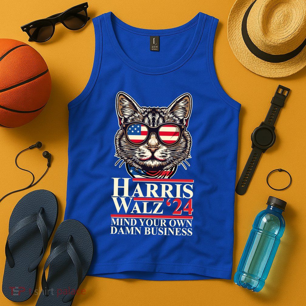 Kamala Harris Tim Walz 2024 Mind Your Own Damn Business Patriotic Cat Tank Top