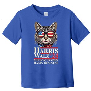 Kamala Harris Tim Walz 2024 Mind Your Own Damn Business Patriotic Cat Toddler T-Shirt