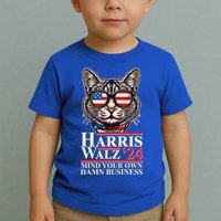 Kamala Harris Tim Walz 2024 Mind Your Own Damn Business Patriotic Cat Toddler T-Shirt