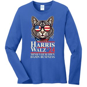 Kamala Harris Tim Walz 2024 Mind Your Own Damn Business Patriotic Cat Ladies Long Sleeve Shirt