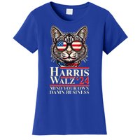 Kamala Harris Tim Walz 2024 Mind Your Own Damn Business Patriotic Cat Women's T-Shirt