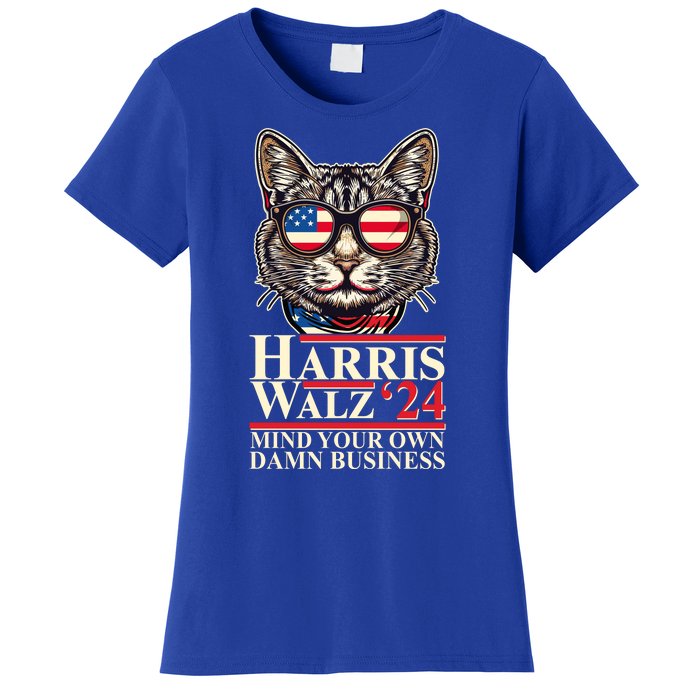 Kamala Harris Tim Walz 2024 Mind Your Own Damn Business Patriotic Cat Women's T-Shirt