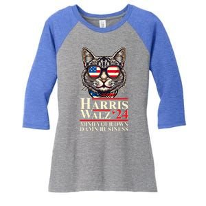 Kamala Harris Tim Walz 2024 Mind Your Own Damn Business Patriotic Cat Women's Tri-Blend 3/4-Sleeve Raglan Shirt