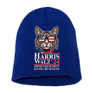 Kamala Harris Tim Walz 2024 Mind Your Own Damn Business Patriotic Cat Short Acrylic Beanie