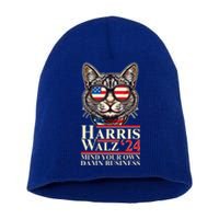 Kamala Harris Tim Walz 2024 Mind Your Own Damn Business Patriotic Cat Short Acrylic Beanie