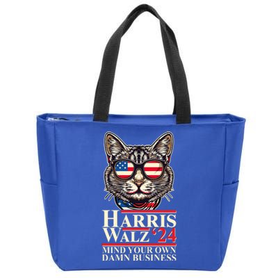 Kamala Harris Tim Walz 2024 Mind Your Own Damn Business Patriotic Cat Zip Tote Bag