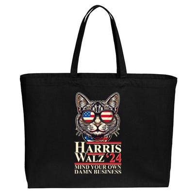 Kamala Harris Tim Walz 2024 Mind Your Own Damn Business Patriotic Cat Cotton Canvas Jumbo Tote