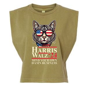 Kamala Harris Tim Walz 2024 Mind Your Own Damn Business Patriotic Cat Garment-Dyed Women's Muscle Tee