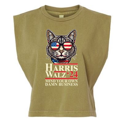 Kamala Harris Tim Walz 2024 Mind Your Own Damn Business Patriotic Cat Garment-Dyed Women's Muscle Tee