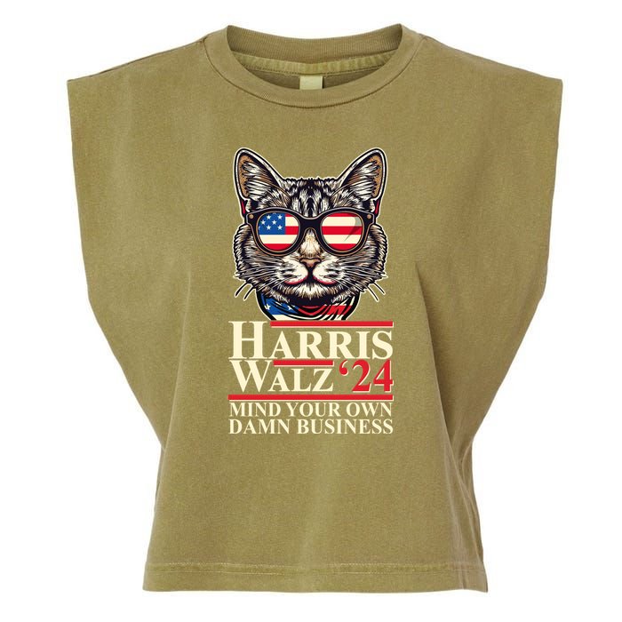 Kamala Harris Tim Walz 2024 Mind Your Own Damn Business Patriotic Cat Garment-Dyed Women's Muscle Tee