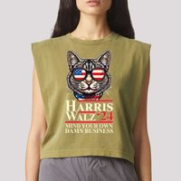 Kamala Harris Tim Walz 2024 Mind Your Own Damn Business Patriotic Cat Garment-Dyed Women's Muscle Tee