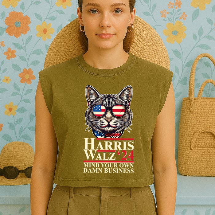 Kamala Harris Tim Walz 2024 Mind Your Own Damn Business Patriotic Cat Garment-Dyed Women's Muscle Tee
