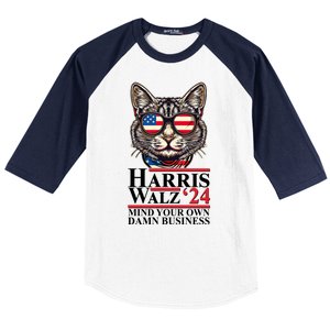 Kamala Harris Tim Walz 2024 Mind Your Own Damn Business Patriotic Cat Baseball Sleeve Shirt