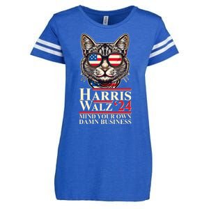 Kamala Harris Tim Walz 2024 Mind Your Own Damn Business Patriotic Cat Enza Ladies Jersey Football T-Shirt