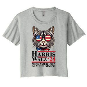 Kamala Harris Tim Walz 2024 Mind Your Own Damn Business Patriotic Cat Women's Crop Top Tee