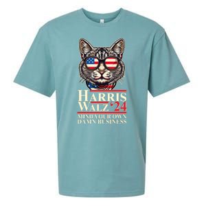 Kamala Harris Tim Walz 2024 Mind Your Own Damn Business Patriotic Cat Sueded Cloud Jersey T-Shirt