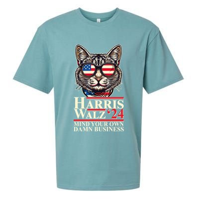 Kamala Harris Tim Walz 2024 Mind Your Own Damn Business Patriotic Cat Sueded Cloud Jersey T-Shirt
