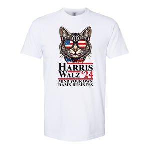 Kamala Harris Tim Walz 2024 Mind Your Own Damn Business Patriotic Cat Softstyle CVC T-Shirt