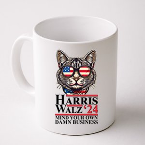 Kamala Harris Tim Walz 2024 Mind Your Own Damn Business Patriotic Cat Coffee Mug