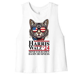 Kamala Harris Tim Walz 2024 Mind Your Own Damn Business Patriotic Cat Women's Racerback Cropped Tank