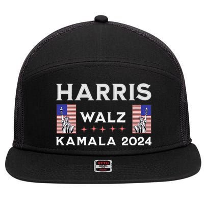 Kamala Harris Tim Walz 2024 7 Panel Mesh Trucker Snapback Hat